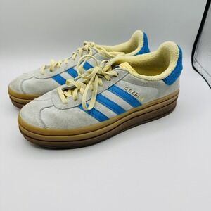 Adidas Gazelle Bold Shoes Womens 7.5 Almost Blue Suede Platform Sneakers IE0430